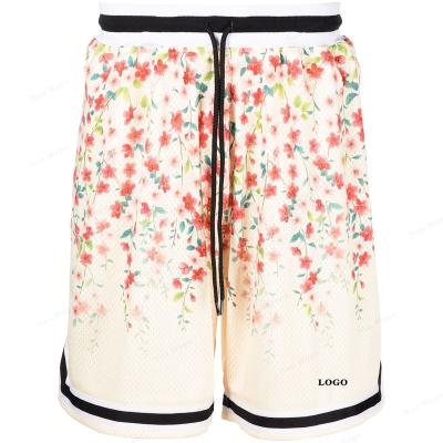 China Anti-Wrinkle Manufacturer High Quality Screen Printing Flower Polyester Sweat Embroidery Logo Breathable Quick Dry Mens Mesh Shorts Shorts for sale