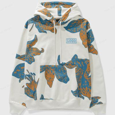 China Anti-Wrinkle Custom Cotton Embroidery Allover Floral Print Unisex Logo Sweatshirts 100% Relaxed Fit Drawstring Hood Men Pocket Pocket Hoodies for sale