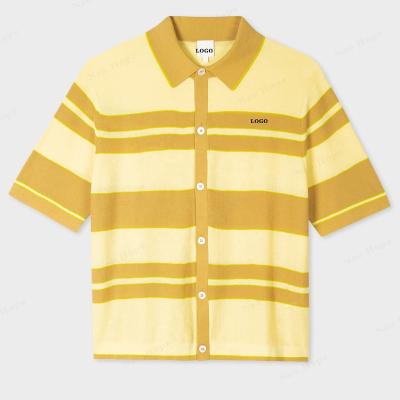 China Custom Logo Stripe Print Desgin High Quality Short Sleeve Men's Short Sleeve Anti-wrinkle Embroidery Cardigan T-shirt Soft 100% Cotton Golf Polo Shirts for sale