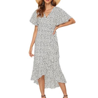 China New Fashion Breathable Print Hot Sale Dot Elegant Short Sleeves Bohemian Polka Dot Beach Wear Dress Floral Dress For Women for sale