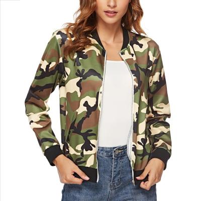 China Hot Sale QUICK DRY Women Camouflage Print O-Neck Long Sleeve Casual Zipper Jacket Slim Baseball Coat for sale