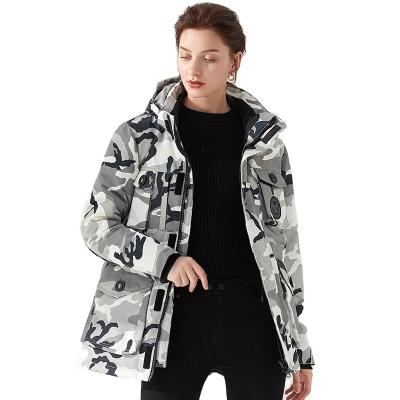 China New Arrival Waterproof And Windproof Waterproof Winter Down Jacket Logo Brand Outdoor Plus Size Custom Women Hooded Camouflage With Fur for sale