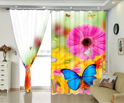 China Colorful Blackout Chrysanthemum With High Precision 3D Butterfly Blue Curtains for sale