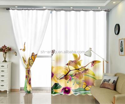 China Blackout yellow butterfly export commercial three-dimensional curtain over yellow flowers for sale