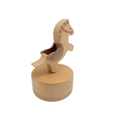 China Wooden Horse Shape Musical Box Carousel Horse Wooden Rotating Music Box for Birthday Gift Table Decoration for sale