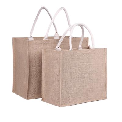 China Natural Burlap Handled Tote Bags Reusable Jute Bags with Full Gusset for sale