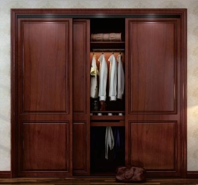 China MDF Lacquer Brown Walnut Sliding Door Wardrobe Bedroom Closet Cabinets Furniture for sale