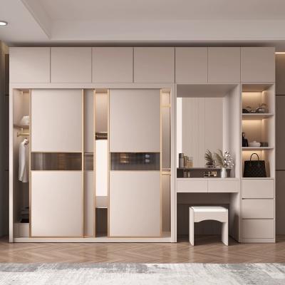 China Laminate Sliding Door with Drawers Walnut Wardrobe Closet 200cm Wide for sale