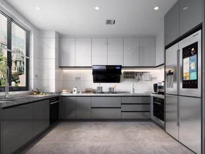 China Free Customzied Design Laminate Modern Frameless Timber Finish Kitchen Cabinets for sale