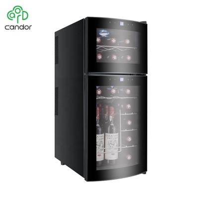 China Custom 21 Bottles Franchise Hotel Thermoelectric Cooler Double Wine Cellar Refrigerator Double Box for sale