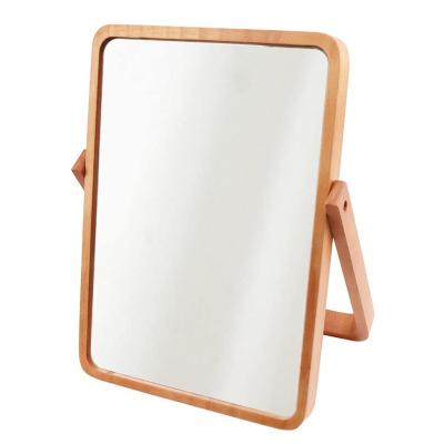 China Makeup Mirror Rectangle Pine Wood Minimalist Custom Table Desk Mirror for sale