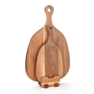 China Sustainable Customized Irregular Food Serving Tray Wooden Charcuterie Cheese Chopping Cutting Board Set With Rack for sale