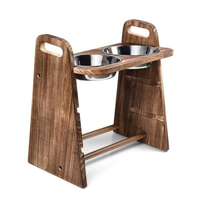 China Viable Dog Bowls Raised 3 Height Wooden Elevated Dog Bowl Rack With Double Bowls Raised Feeder For Dog Cat for sale