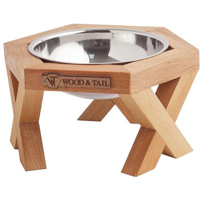 China Sustainable Designer Elevated Dog and Cat Handmade Solid Wood Feeder Premium Raised Food and Water Holder with Stainless Steel Bowl for sale