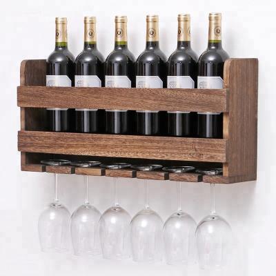 China Wooden Wall Mounted Bar Wine Rack With Wine Glass Holder for sale