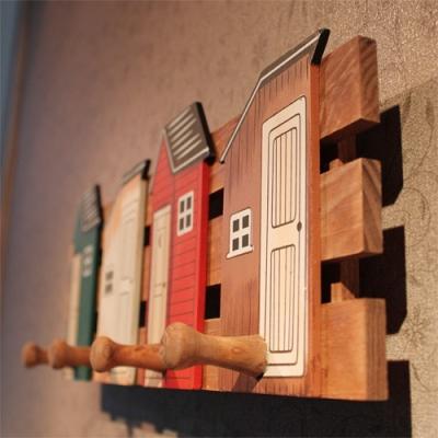 China Home Decoration Use Wooden House Shaped Wooden Crafts Wooden Drapes for sale