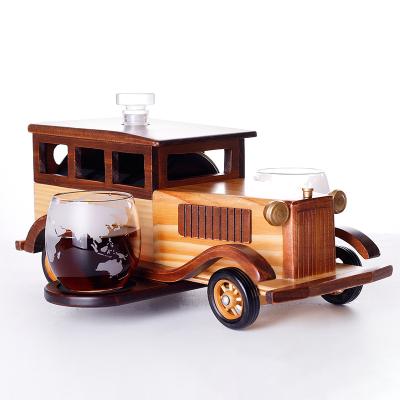 China Hot Sale 1000ML High Quality Unique Fancy Classic Vodka Amazon Car Shape Whiskey Wooden HBG Wine Glass Decanter Set With2 Cups for sale