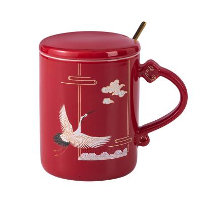 China Hotsale Viable Creative Creative Chinese Traditional Pattern Crane Dragon Phoenix Tea Coffee Milk Mug for sale