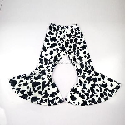 China Viable Kids Babies Flare Ruffle Panties Kids Boutique Leopard Bell Bottom Toddler Printed Knitted Pants for sale