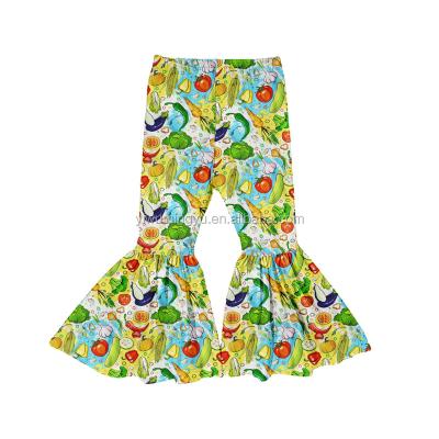 China Boutique Little Girl Bell Bottoms Breathable Vegetable Printed Toddler Kids Flared Pants Trousers For Ladies for sale