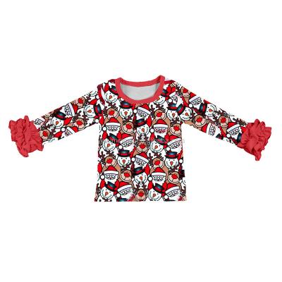 China Wholesale Anti-Shrink Children's Latest Christmas Print Tops Designs Girls Ruffle Plain Tops for sale