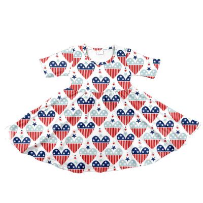 China 2020 Anti-Static 4th July Holiday Stars-Spangled Banner Cotton Backless Babies Patriotic Short Dress For Independence Day Kids Clothing for sale