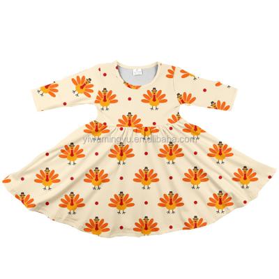 China Custom New Arrival Turkey Printing Children Anti-Static Thanksgiving Dress Autumn Winter Babies Long Sleeve Pirouette Dresses Wholesale for sale