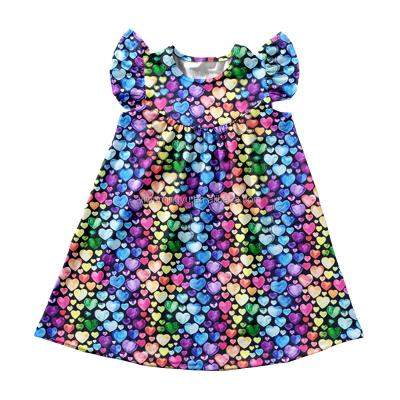 China New Design Kids Boutique Floating Sleeve Clothing Babies Custom Heart Printed Valentine's Day Dress Anti-static for sale