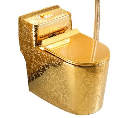 China Gold Color Concealed Cistern Chinese Wc Ceramic Equipment Porcelain Elegant Design One Piece Toilet For Home Use for sale