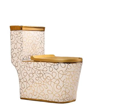 China New Design Hidden Gold Color Toilet Cistern Luxury One-Piece Electroplating King Bathroom Bowl for sale