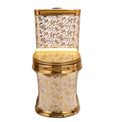 China New Design Hidden Gold Color Toilet Cistern Luxury One-Piece Electroplating King Bathroom Bowl for sale