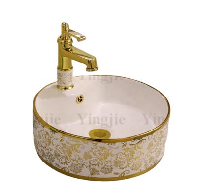 China Luxury European Bathroom Art Basin With Faucet Hole Ceramic King Style Cylinder Design for sale