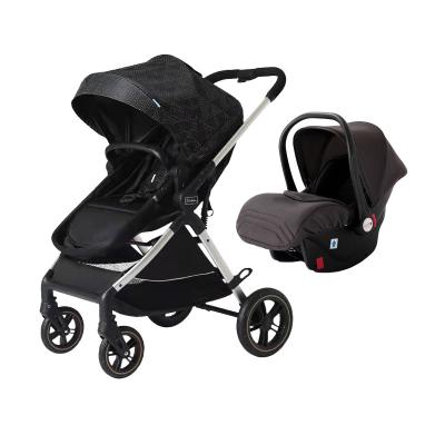 China Canvas 3 in 1 Compact Stroller Luxury Pram for Baby Pram Carrier Newborn Folding Adjustable Trolley for Kids for sale