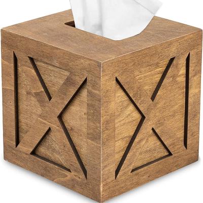 China Europe Wooden Tissue Box Lid Farmhouse X Patterned Rustic Farmhouse Barnwood Tissue Rack for sale