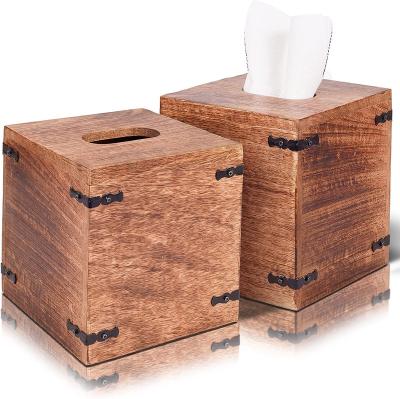 China Europe Rustic Wooden Tissue Box Lid With Slide Bottom Panel - - Decorative Mango Wooden Tissue Box Holder For Bathroom, Car for sale