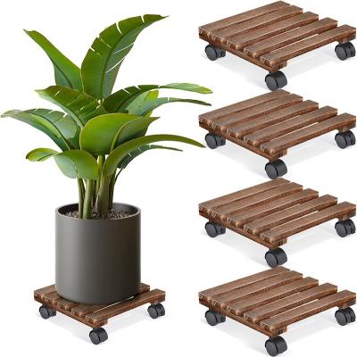 China CLASSIC Wooden Plant Stand Wooden Lockable Square Roller Base Outdoor Heavy Potted Planter Set 4 for sale