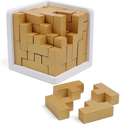 China Cartoon Toy Puzzles Educational Toy for Children and Adults 3D Brain Teaser Puzzle Cube Wooden Puzzles T Shaped for sale