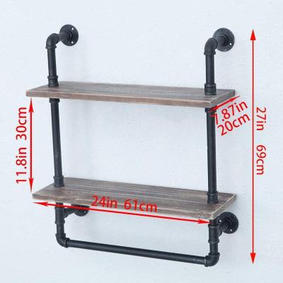 China Sustainable Industrial 27in Pipe Shelving, Rustic Wood Shelf with Towel Rack, Farmhouse Towel Rack for sale