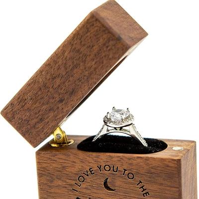 China Europe Wooden Engagement Ring Box Small Slim Flat Ring Case for Proposal, Wedding for sale