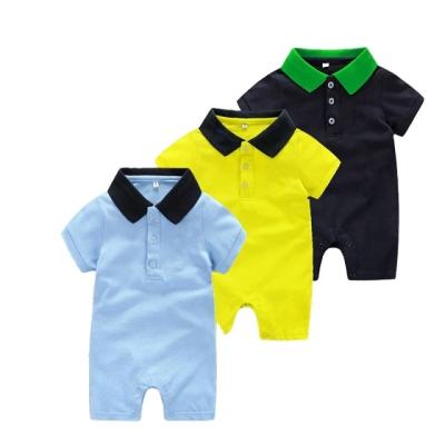 China Wholesale Newborn Cute Baby Rompers Summer Solid Color Anti-pilling Shorts Sleeved Baby Infants Jumpsuit With Lapel Baby Pajamas for sale