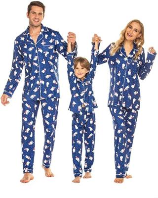 China Christmas Breathable Family Matching Pajamas Long Sleeve Pj Set Micro Fleece Lined Festival Party Sleepwear With Button for sale