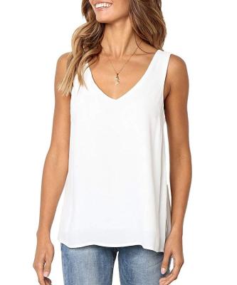 China Women's Casual Loose Simple Summer Shirts Tops Tank Plain V-Neck Sleeveless T-Shirt Anti-Shrink for sale