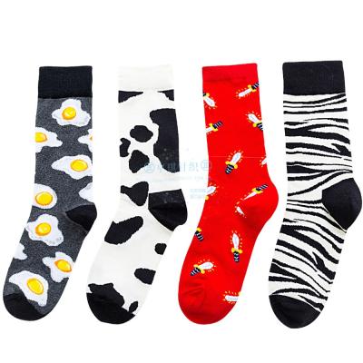 China China Egg Cow Pattern Stripe Fashion Cartoon Socks Wholesale QUICK DRY Crew Socks Men and Women for sale