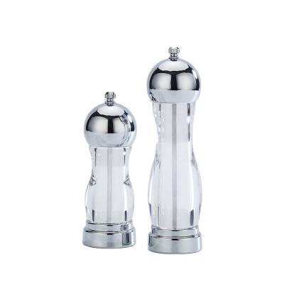 China BB014 Kitchen Stocked Supplies Round Head Ceramic Condiment Bottle Pepper Grinder Acrylic Kitchen Grill Manual Grinder for sale