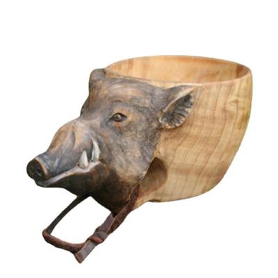 China DD151 Nordic Decor Wood Cup Water Bottle Drinking Desktop Rubber Animal Animal Hand Carved Wood Cup for sale