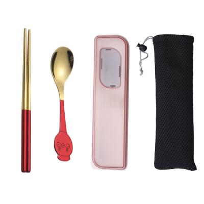 China Durable A324 Stainless Steel Kids Spoon Chopsticks Portable Outdoor Camping Cutlery Set for sale