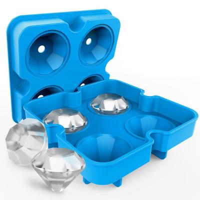 China Flexible 4 Cavity Diamond Ice Cube Molds Silicone T23 Viable Ice Cube Trays Ice Maker for Whiskey Cocktails Cooling Easy Release for sale