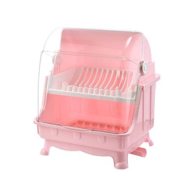 China A269 Double Layer Durable High Quality Dustproof Plastic Dish Rack With Lid Kitchen Dish Drying Rack for sale