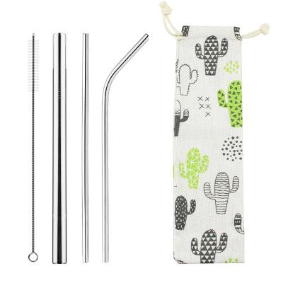 China Sustainable P12 Stainless Steel Straw 5 Pieces Set 9 Patterns Creative Cloth Bag Reusable Drinking Straws for sale