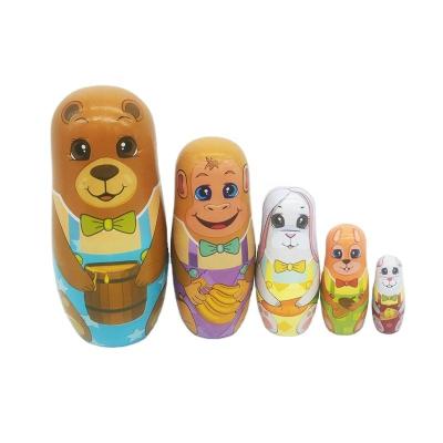 China Cartoon Toy Cute Russian Matryoshka Doll 5pcs Bear Design Handmade Wooden Nesting Doll Toys Best Birthday Gifts For Children for sale